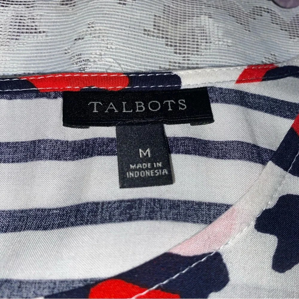 Talbots Red and Blue Animal Print and Striped Blouse SIZE MED. NEW - Picture 2 of 5